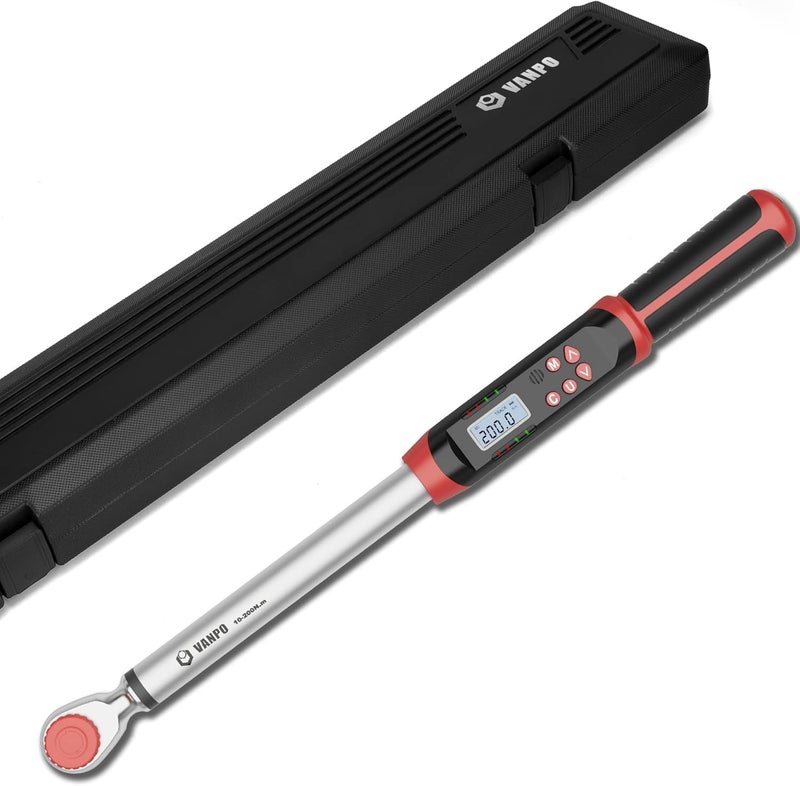 VANPO Digital Torque Wrench 1/2-Inch Drive 7.38-147.5ft-lbs/10-200NM with Buzzer and LED Notification - Image 1