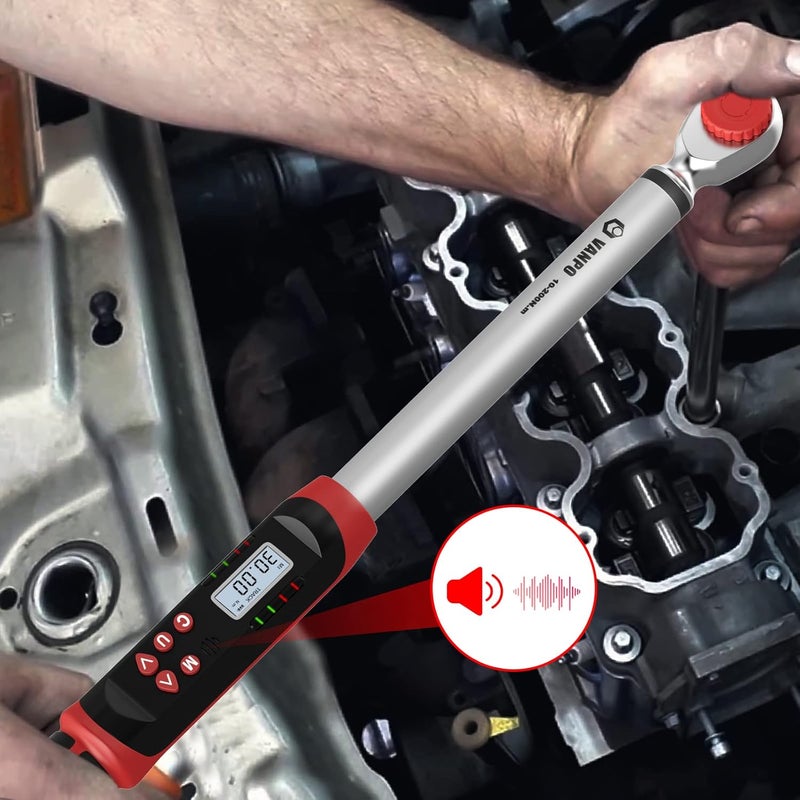 VANPO Digital Torque Wrench 1/2-Inch Drive 7.38-147.5ft-lbs/10-200NM with Buzzer and LED Notification - Image 5
