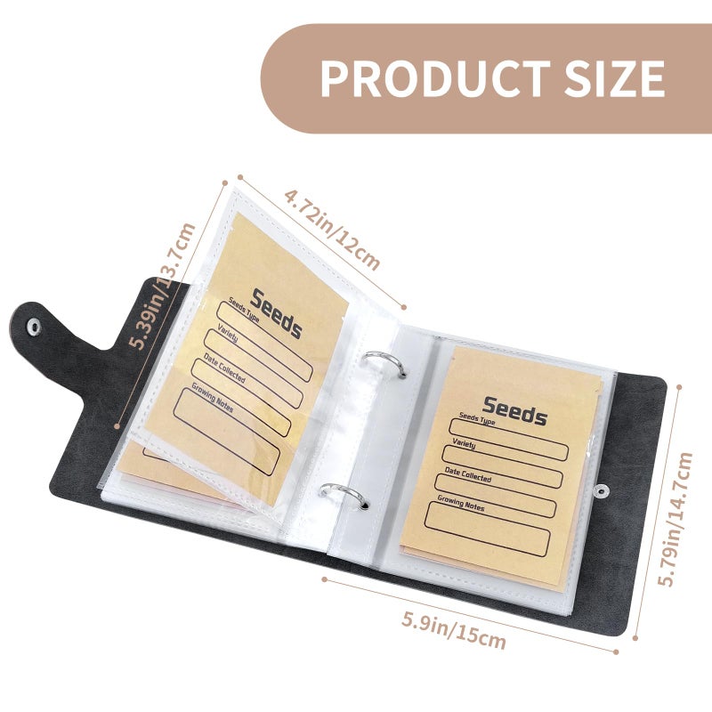 coutnier Seed Organizer Binder with 50 PCS Resealable Seed Envelopes - 50 Storage Pockets, 3.5x5 Inch Clear Sleeves, Seed Saver for Garden Lover - Gray - Image 2