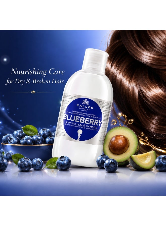 Kallos Blueberry Revitalizing Shampoo with Blueberry Extract & Avocado Oil, Hair Revitalizing and Nourishing Formula, Professional Hair Care for Dry & Dull Hair, 1000ml - Image 3