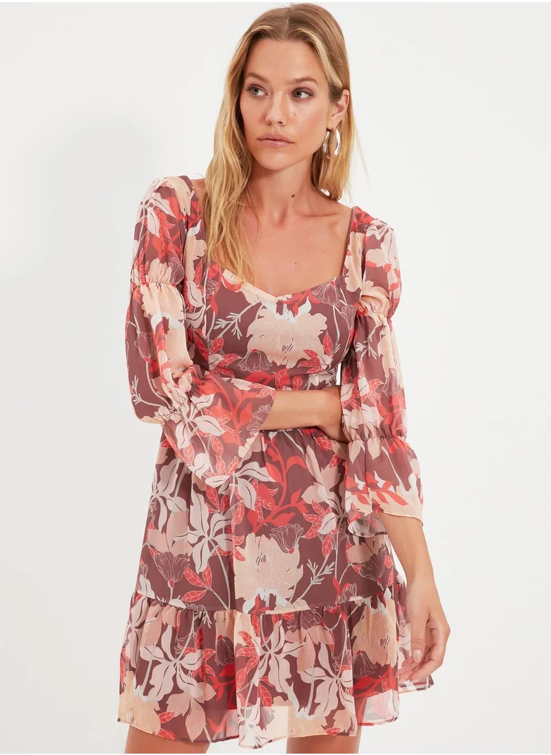 trendyol Balloon Sleeve Printed Dress