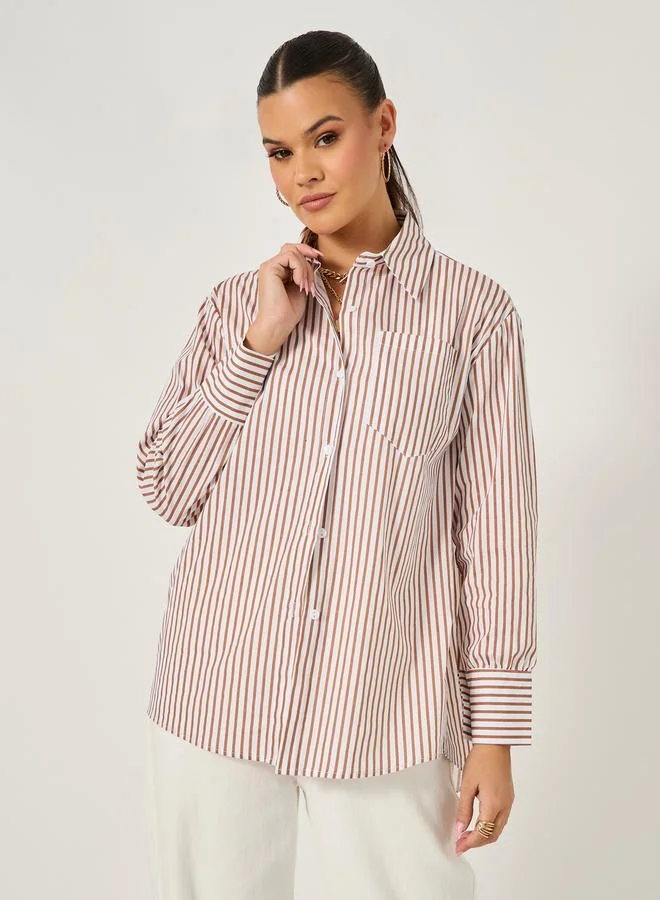 Styli Styli Oversized Striped Collared Long Sleeves Shirt