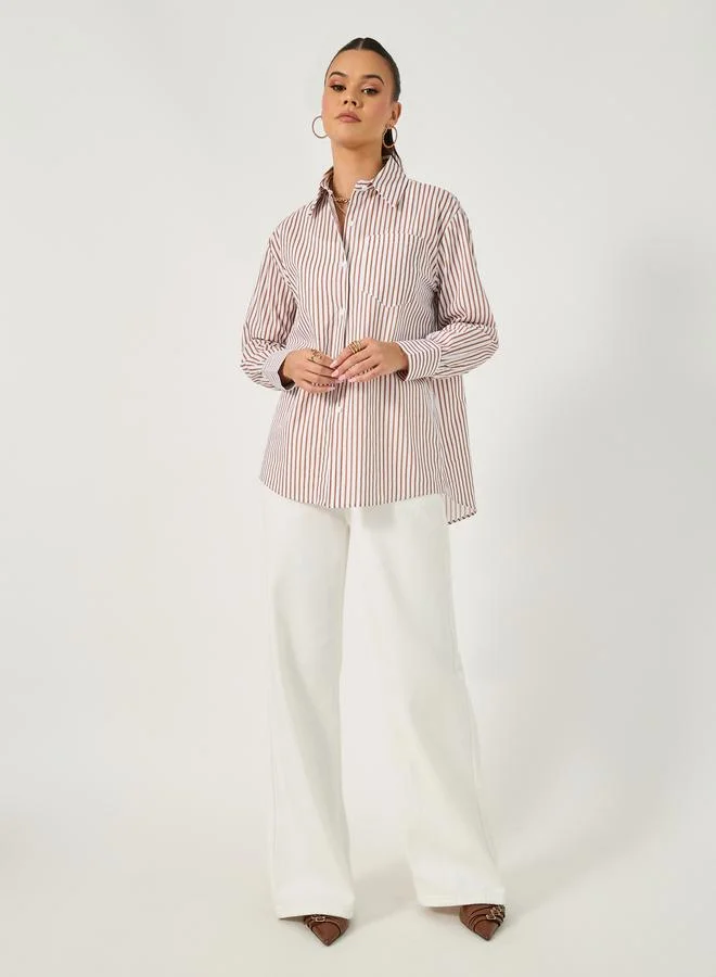 Styli Styli Oversized Striped Collared Long Sleeves Shirt