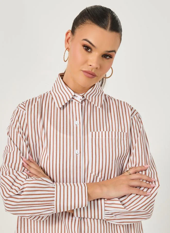 Styli Styli Oversized Striped Collared Long Sleeves Shirt