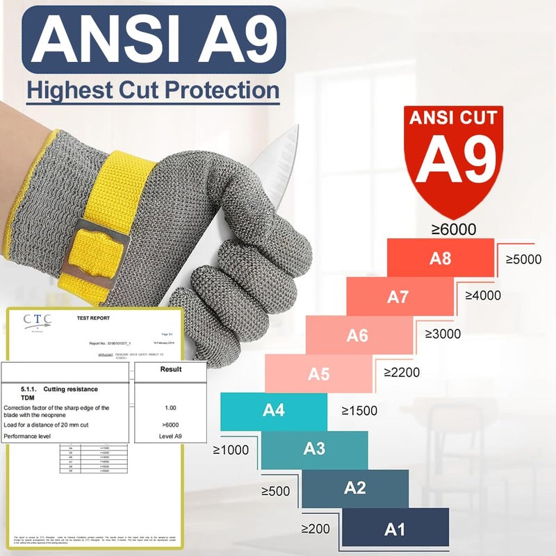 Dowellife ANSI A9 Cut Resistant Glove Food Grade, Stainless Steel Mesh Metal Knife Cutting Glove for Butcher Oyster Shucking Kitchen Mandoline Chef Slicing Fish Fillet (Medium) - Image 2