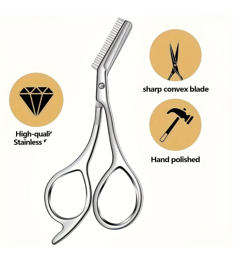 Stainless Steel Eyebrow Scissors With Comb Hypoallergenic Ergonomic Design For Men Women Precise Shaping Trimming Model A 2pcs - Image 2