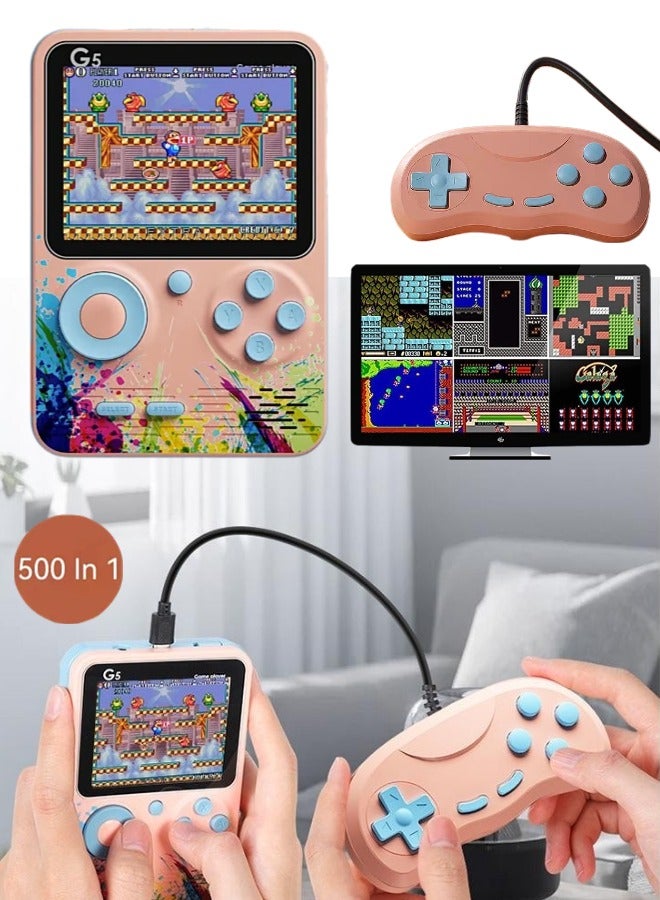 Handheld Game Console, Portable Retro Video Game Console with 500 Classical FC Games, 3-Inch Screen, 1000mAh Rechargeable Battery Support for Connecting TV and Two People to Play Together (Lotus Pink) - Image 1