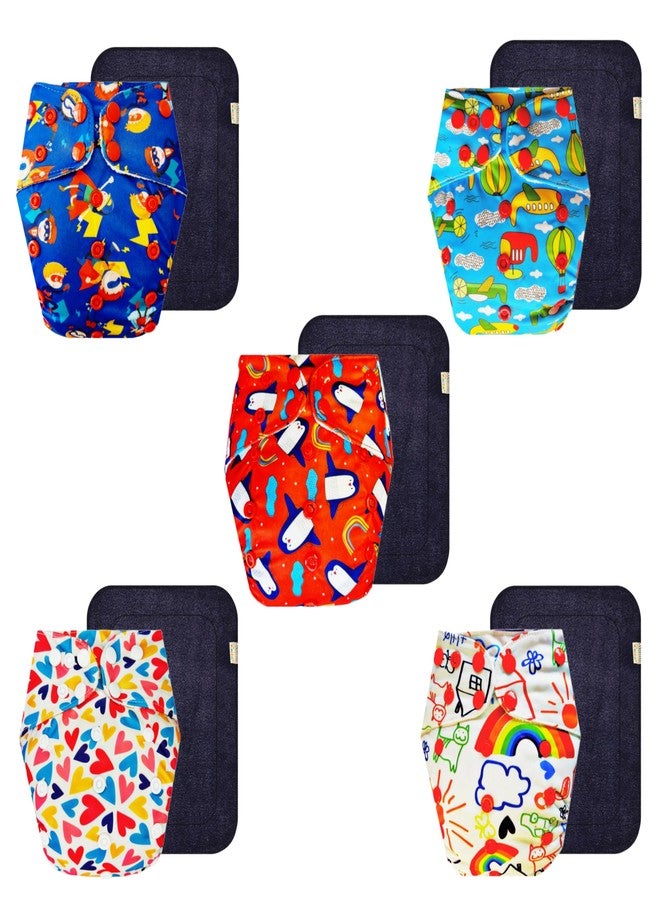 Dumbledo Premium Cloth Diaper with Black Insert (Pack of 5) | Dry Feel and Comfortable | Reusable & Washable | Quick Dry | Designed by Moms | 3 Months - 3 Years | Unisex Baby - Image 1