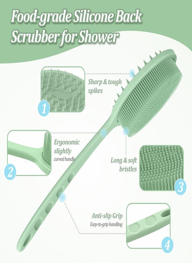 GEENOA Silicone Back & Body Scrubber Set 2PCS, 13.4'' Gentle Exfoliating Back Scrubber with Dual-Side Head and Non-Slip Handle, Hygienic Silicone Loofah with Soft Bristles and Massage Dots(Green-2PC) - Image 3