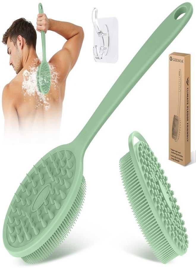 GEENOA Silicone Back & Body Scrubber Set 2PCS, 13.4'' Gentle Exfoliating Back Scrubber with Dual-Side Head and Non-Slip Handle, Hygienic Silicone Loofah with Soft Bristles and Massage Dots(Green-2PC) - Image 1