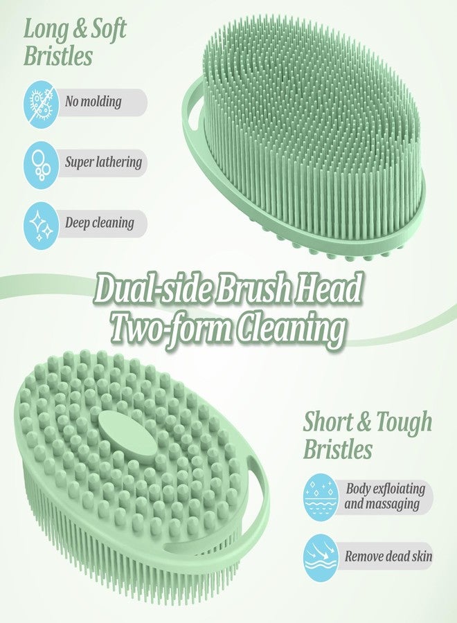 GEENOA Silicone Back & Body Scrubber Set 2PCS, 13.4'' Gentle Exfoliating Back Scrubber with Dual-Side Head and Non-Slip Handle, Hygienic Silicone Loofah with Soft Bristles and Massage Dots(Green-2PC) - Image 4