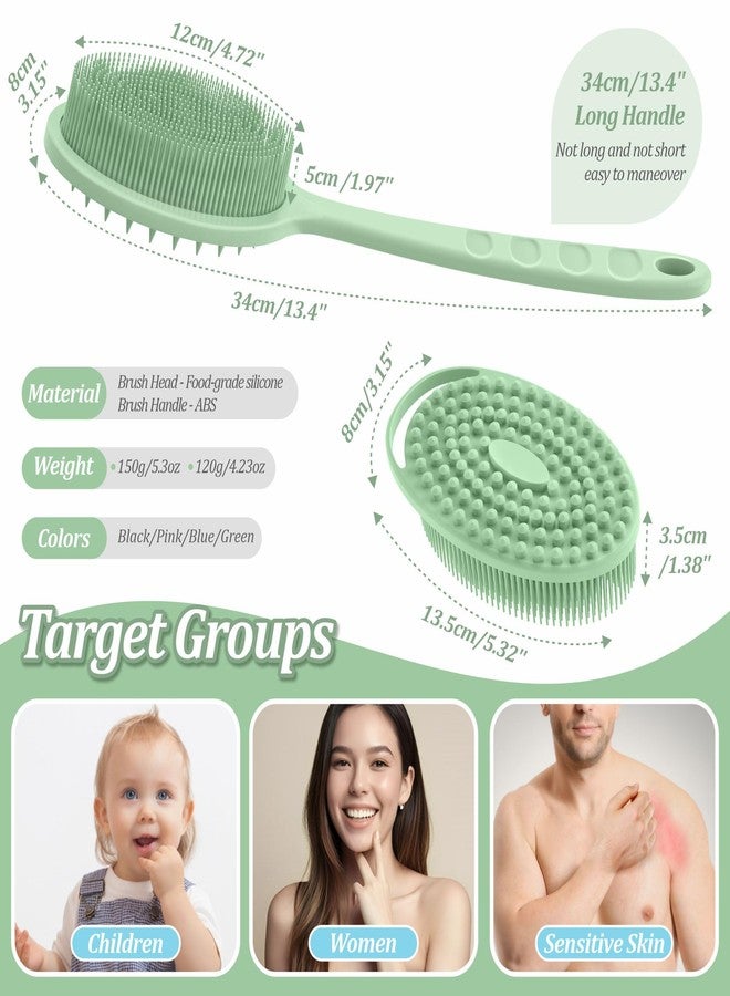 GEENOA Silicone Back & Body Scrubber Set 2PCS, 13.4'' Gentle Exfoliating Back Scrubber with Dual-Side Head and Non-Slip Handle, Hygienic Silicone Loofah with Soft Bristles and Massage Dots(Green-2PC) - Image 2