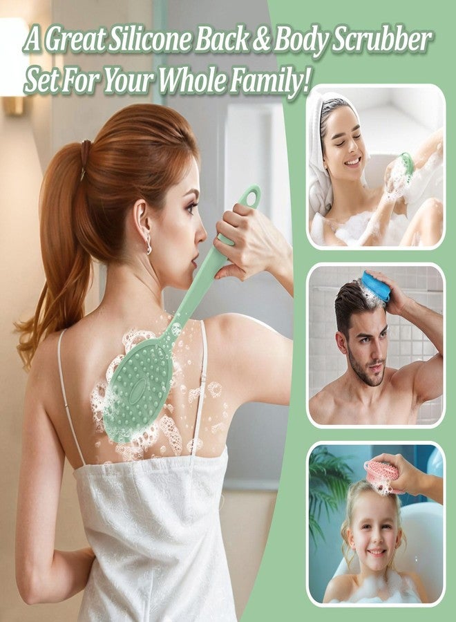 GEENOA Silicone Back & Body Scrubber Set 2PCS, 13.4'' Gentle Exfoliating Back Scrubber with Dual-Side Head and Non-Slip Handle, Hygienic Silicone Loofah with Soft Bristles and Massage Dots(Green-2PC) - Image 5