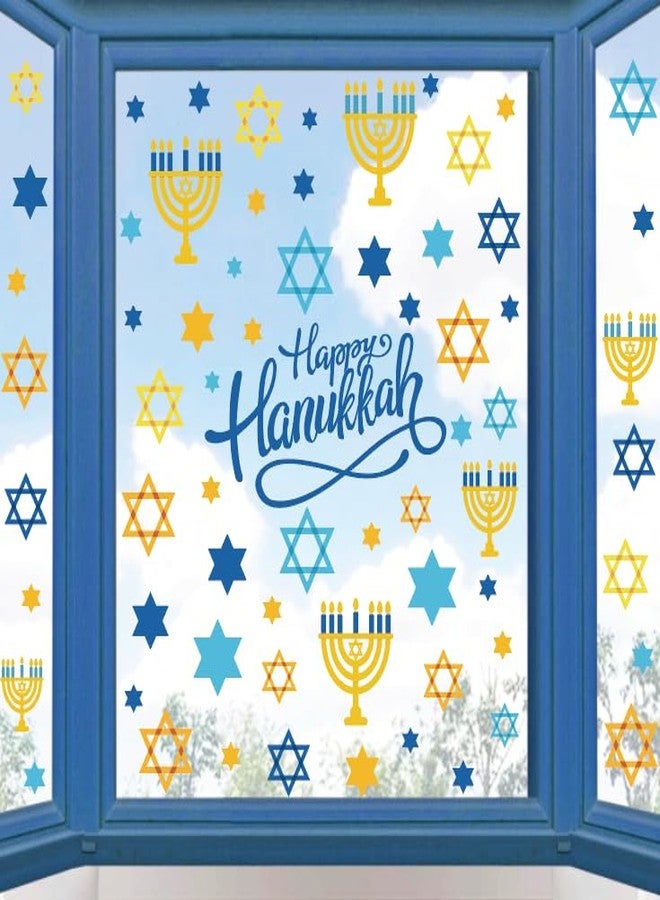 Whaline 9 Sheet Hanukkah Window Clings Menorah Star Window Decals Chanukah Static Window Stickers Decor for Home School Party Supplies, 7.8 x 11.8 Inch - Image 1