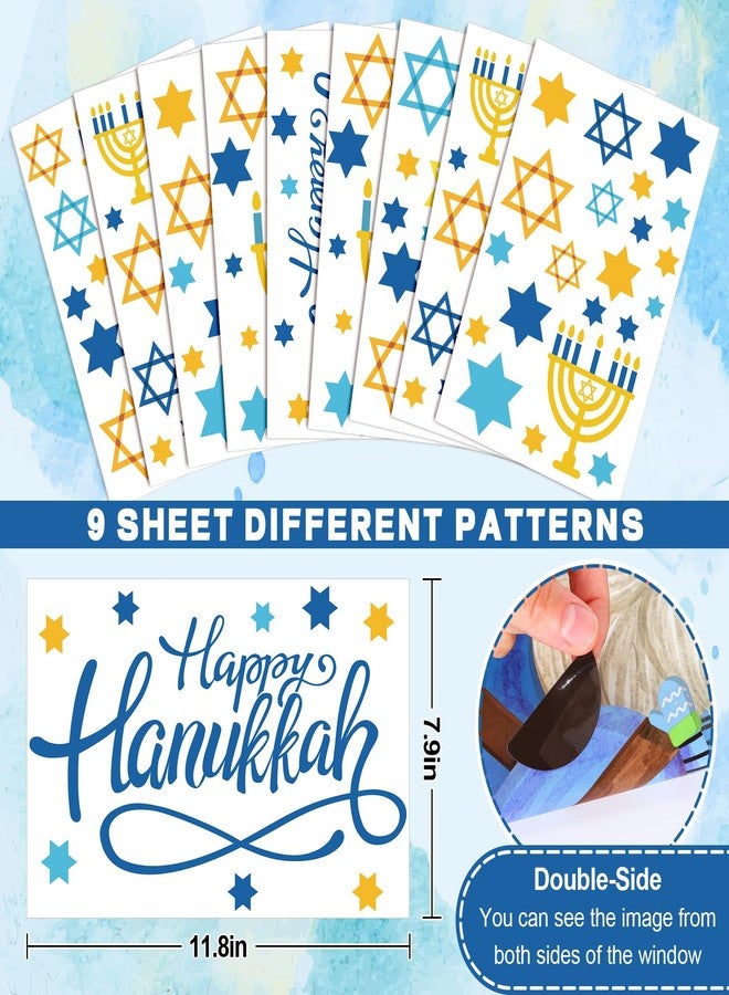 Whaline 9 Sheet Hanukkah Window Clings Menorah Star Window Decals Chanukah Static Window Stickers Decor for Home School Party Supplies, 7.8 x 11.8 Inch - Image 2