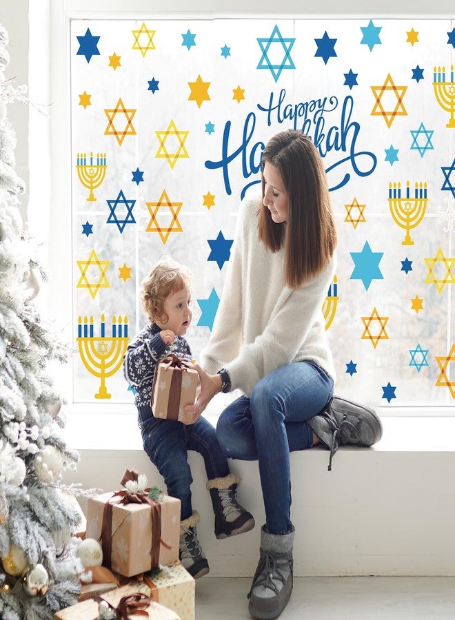 Whaline 9 Sheet Hanukkah Window Clings Menorah Star Window Decals Chanukah Static Window Stickers Decor for Home School Party Supplies, 7.8 x 11.8 Inch - Image 3