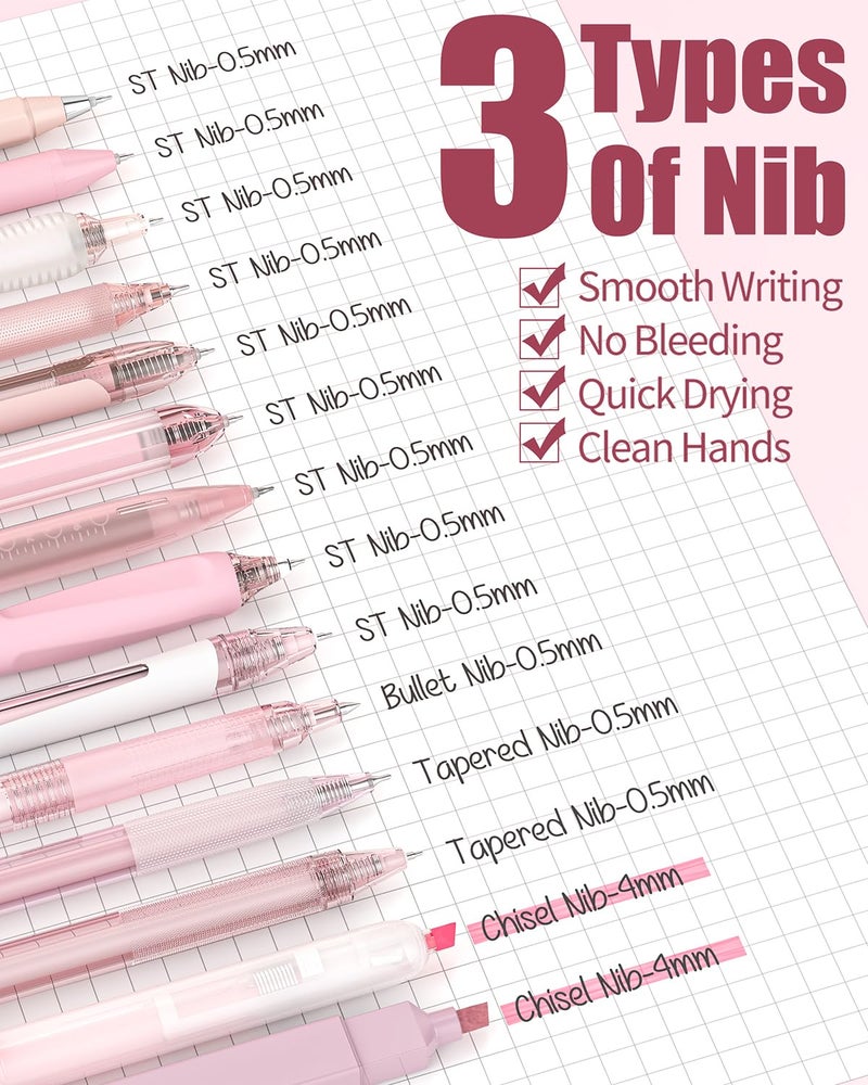 Four Candies Writing Ink Pens with Black & Pink Ink and 2Pack Highlighter, Cute Retractable 0.5mm Smooth Writing Pens,Pink Pens for School, Office Girly Stationery Aesthetic Desk Accessories Set of 14 - Image 3