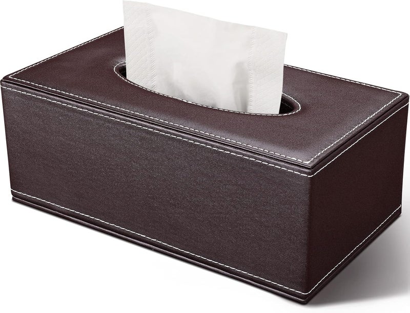 GORESE Tissue Box Cover Rectangle, PU Leather Tissue Box Holder Rectangular, Kleenex Box Covers for Home/Office/Car Decoration 9.84"X5.23"X3.77" - Brown - Image 1