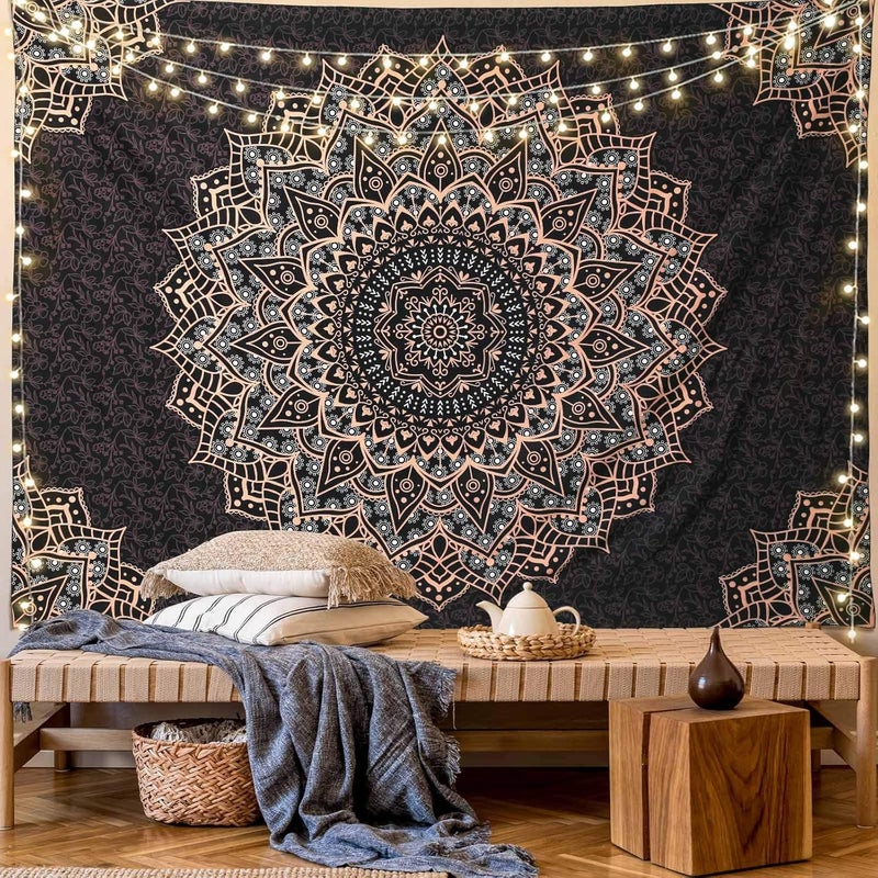 Edeesky Black Mandala Tapestry Wall Hanging Psychedelic Wall Tapestry Aesthetic Indian Hippie Decor Bohemian Art Boho Home Decoration for Bedroom,Living Room,Dorm - Image 2