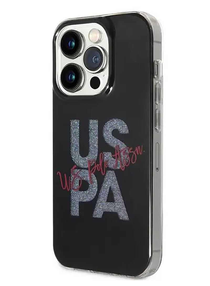 يو اس بولو IML غطاء حماية صلب لامع لهاتف آيفون 15 برو - أسود - Image 1