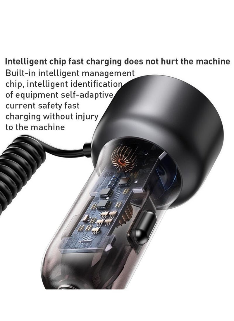 Yesido - Yesido Y58 60W PD + QC3.0 Dual Port Car Fast Charger with USB-C / Type-C + 8 Pin Spring Cable - Image 1