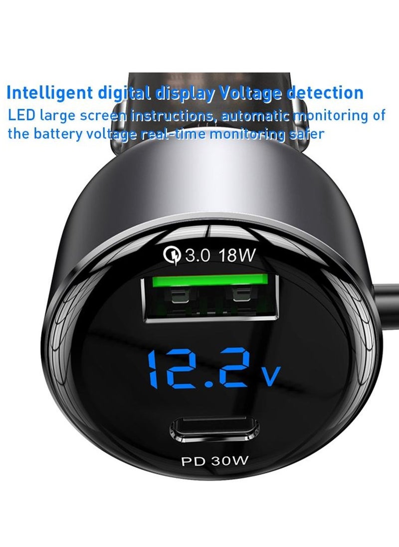 Yesido - Yesido Y58 60W PD + QC3.0 Dual Port Car Fast Charger with USB-C / Type-C + 8 Pin Spring Cable - Image 1
