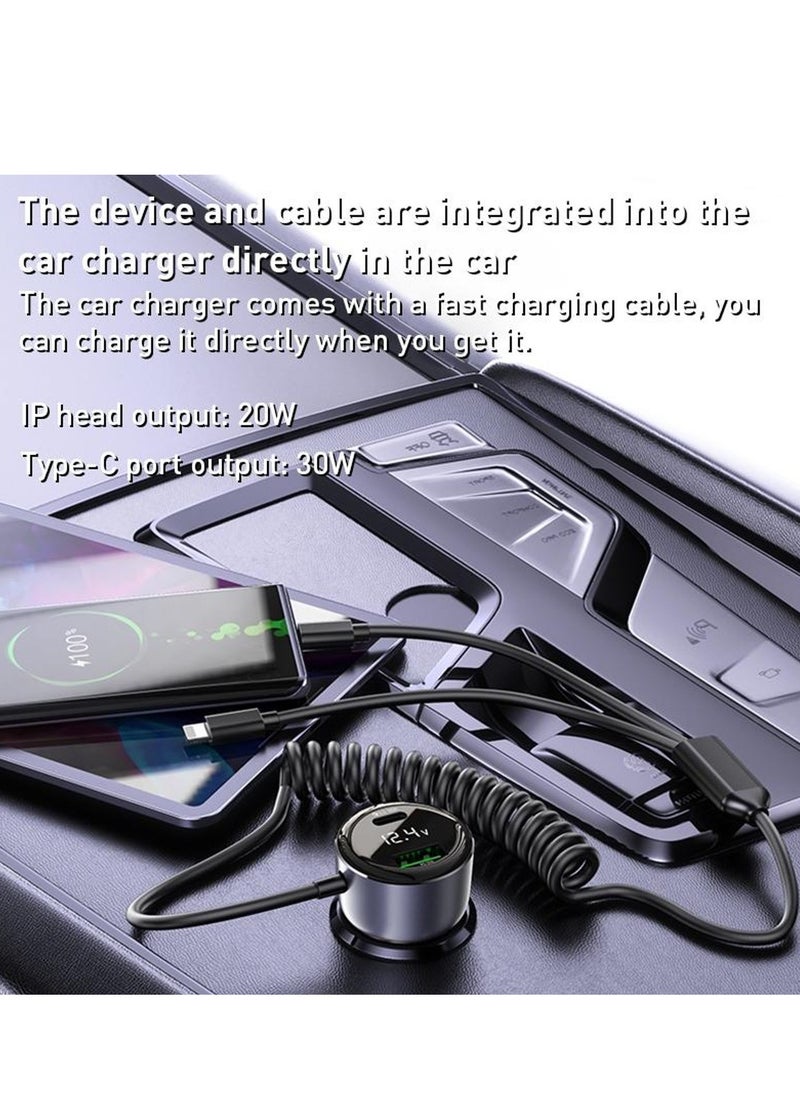 Yesido - Yesido Y58 60W PD + QC3.0 Dual Port Car Fast Charger with USB-C / Type-C + 8 Pin Spring Cable - Image 1