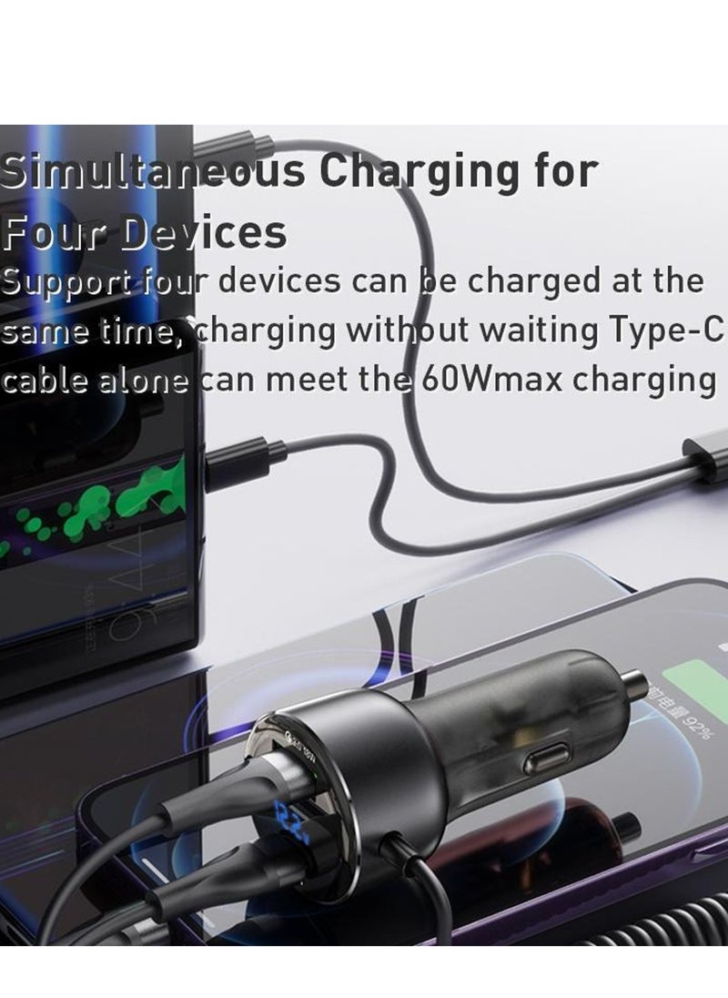 Yesido - Yesido Y58 60W PD + QC3.0 Dual Port Car Fast Charger with USB-C / Type-C + 8 Pin Spring Cable - Image 1