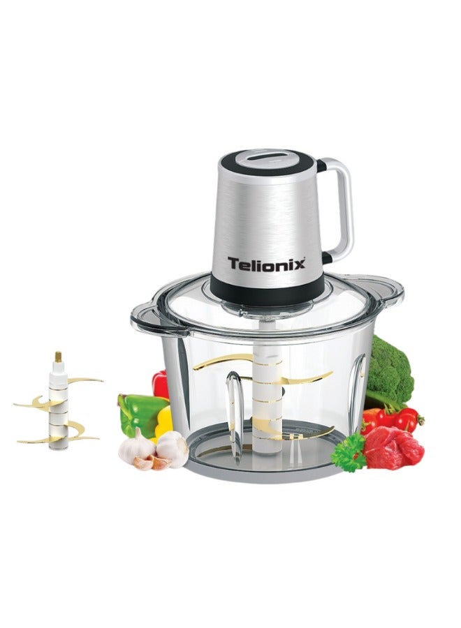 Telionix Food Chopper TC1890, 3L Capacity, 600W Power, 2-Speed Control, Full Copper Motor, 6-Layer Titanium Blades, Stainless Steel & Plastic Housing - Image 1