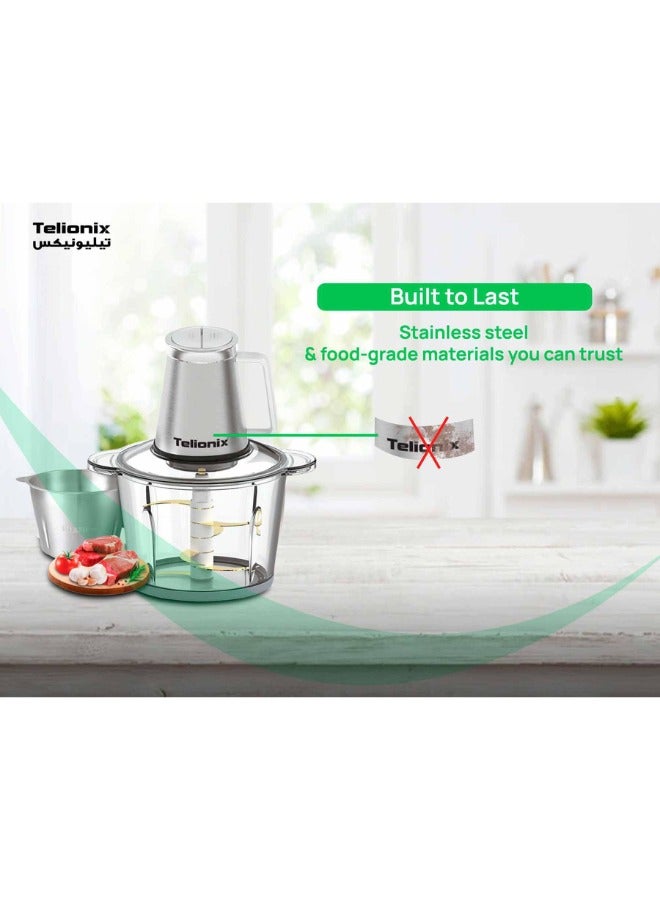 Telionix Food Chopper TC1890, 3L Capacity, 600W Power, 2-Speed Control, Full Copper Motor, 6-Layer Titanium Blades, Stainless Steel & Plastic Housing - Image 3