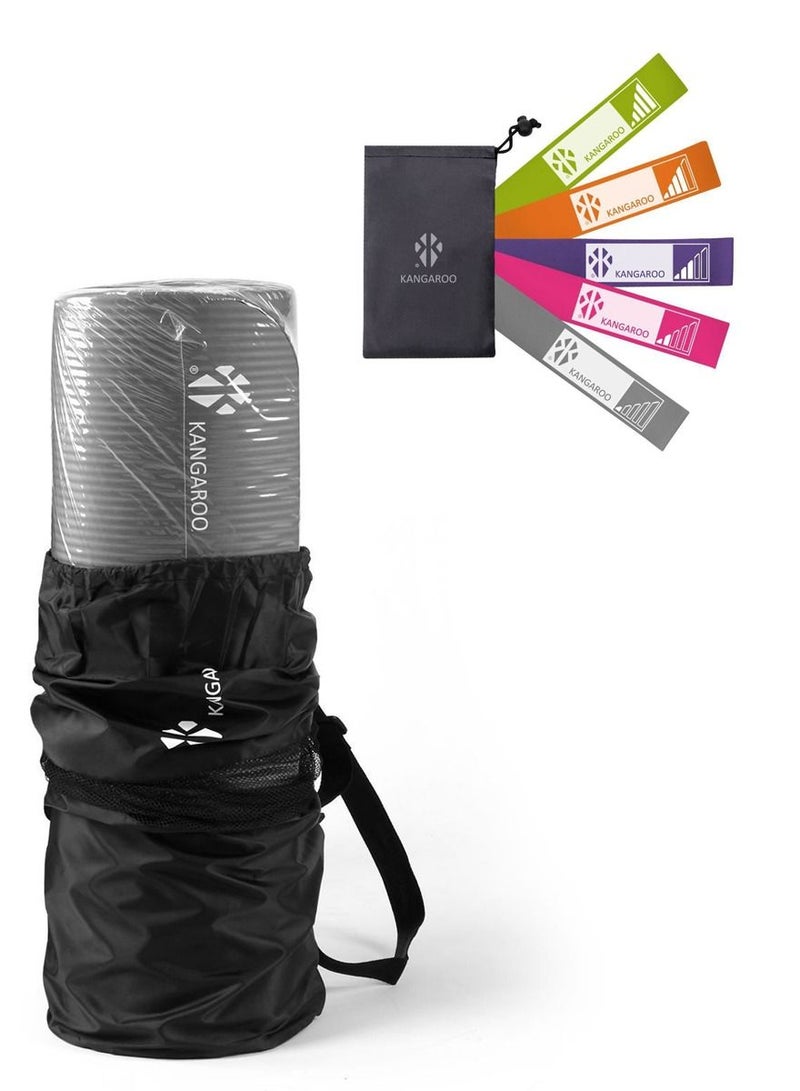 KANGAROO 15mm Kangaroo Exercise Mat with 5 Levels of Rubber Kangaroo Resistance Bands Set - Image 1