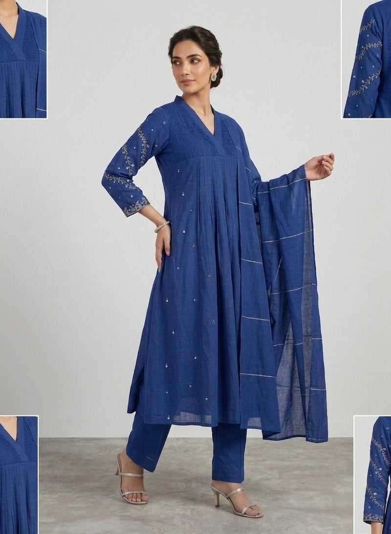 PRIYA’S PANACHE Premium Mul Chanderi Kurta Set for Women with Dupatta and Pants, Embroidered Anarkali Kurti Set, Indian Ethnic Wear, Salwar Suit, Ladies Traditional Dress, Festive Wear, Party Wear, Wedding Outfit - Image 4