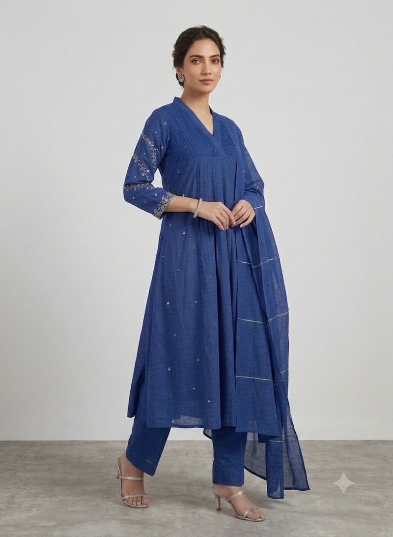PRIYA’S PANACHE Premium Mul Chanderi Kurta Set for Women with Dupatta and Pants, Embroidered Anarkali Kurti Set, Indian Ethnic Wear, Salwar Suit, Ladies Traditional Dress, Festive Wear, Party Wear, Wedding Outfit - Image 5
