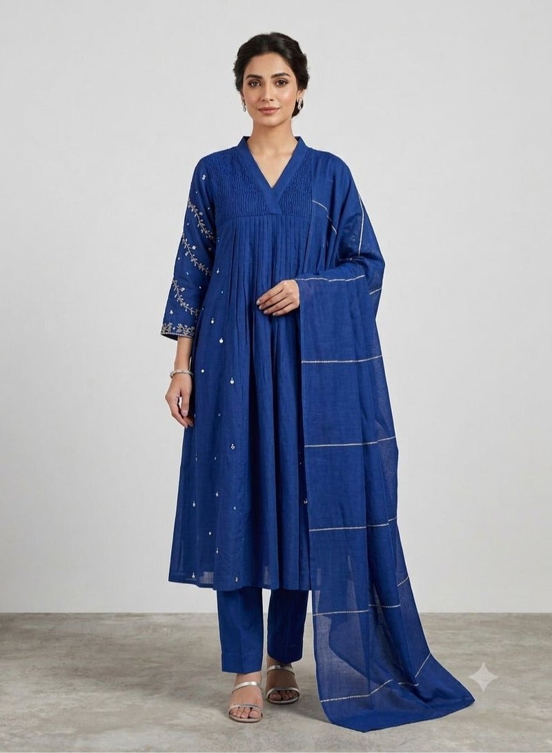 PRIYA’S PANACHE Premium Mul Chanderi Kurta Set for Women with Dupatta and Pants, Embroidered Anarkali Kurti Set, Indian Ethnic Wear, Salwar Suit, Ladies Traditional Dress, Festive Wear, Party Wear, Wedding Outfit - Image 1