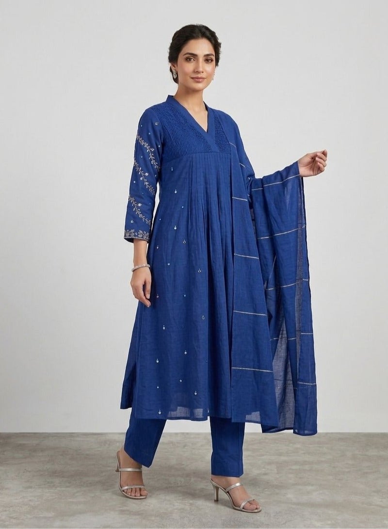 PRIYA’S PANACHE Premium Mul Chanderi Kurta Set for Women with Dupatta and Pants, Embroidered Anarkali Kurti Set, Indian Ethnic Wear, Salwar Suit, Ladies Traditional Dress, Festive Wear, Party Wear, Wedding Outfit - Image 3