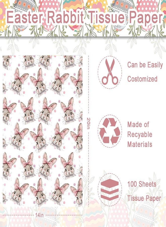 Fabllewavi 100 Sheets Retro Bunny Tissue Paper, Girly Rabbit Bows Patterns Wrapping Paper for Easter DIY Crafts Spring Birthday Baby Shower Party Supplies, 13.8 x 19.7 Inch - Image 2