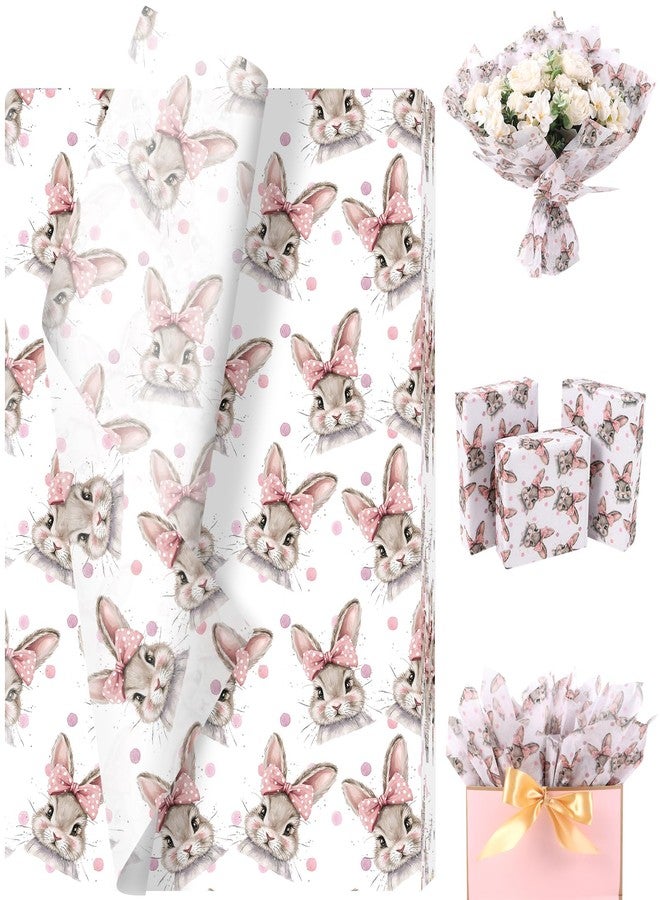 Fabllewavi 100 Sheets Retro Bunny Tissue Paper, Girly Rabbit Bows Patterns Wrapping Paper for Easter DIY Crafts Spring Birthday Baby Shower Party Supplies, 13.8 x 19.7 Inch - Image 1