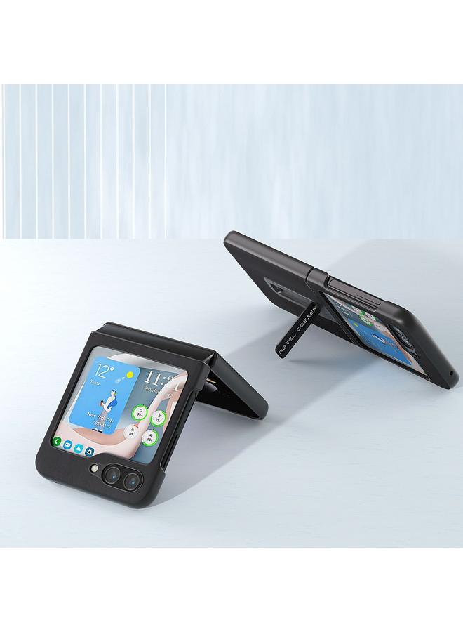 S-TOP Case For Samsung Galaxy Z Flip5 ABEEL Genuine Leather Xiaoya Series Phone Case with Holder - Image 3