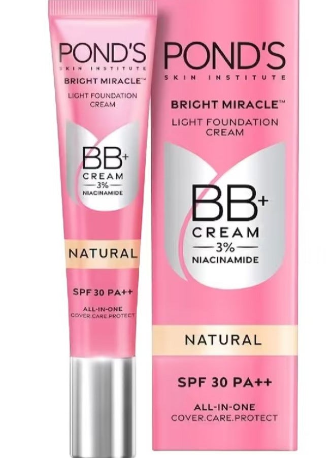 Pond's Bright Miracle Light Foundation BB+ Cream Natural 18g | 3% Niacinamide | SPF 30 PA++ | All-in-One Cover Care Protect - Image 1