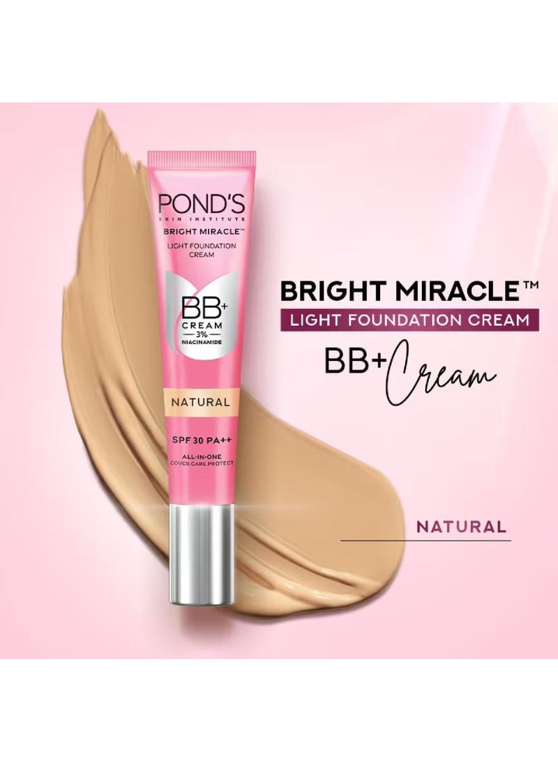 Pond's Bright Miracle Light Foundation BB+ Cream Natural 18g | 3% Niacinamide | SPF 30 PA++ | All-in-One Cover Care Protect - Image 3