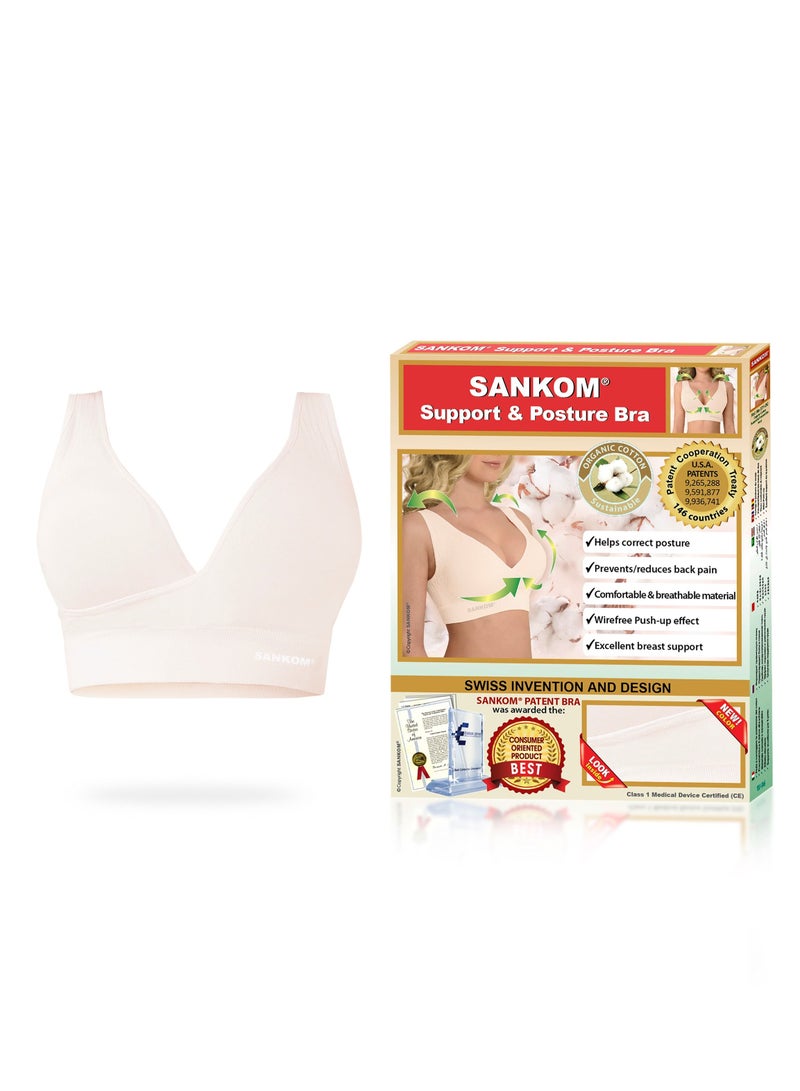 Sankom Organic Cotton Bra for Back Support, Ivory M/L - Image 3