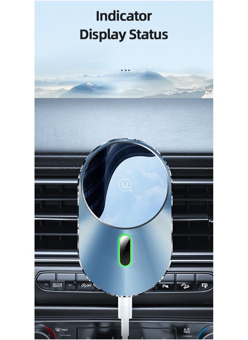 Usams - Magnetic Car Wireless Fast Charging Air Vent Mobile Phone Holder 15W Indicator Display Status and Free To Adjust Angles For Smart Mobile Phones - Image 1