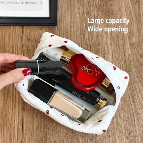 STARDW Cute Quilted Makeup Bag for Women, Large Capacity Travel Toiletry Bag with Zipper and Canvas Lining - Image 4