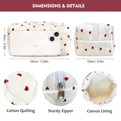 STARDW Cute Quilted Makeup Bag for Women, Large Capacity Travel Toiletry Bag with Zipper and Canvas Lining - Image 3