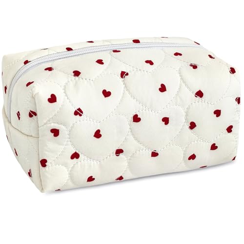 STARDW Cute Quilted Makeup Bag for Women, Large Capacity Travel Toiletry Bag with Zipper and Canvas Lining - Image 1