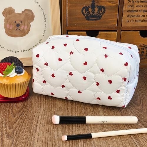 STARDW Cute Quilted Makeup Bag for Women, Large Capacity Travel Toiletry Bag with Zipper and Canvas Lining - Image 2