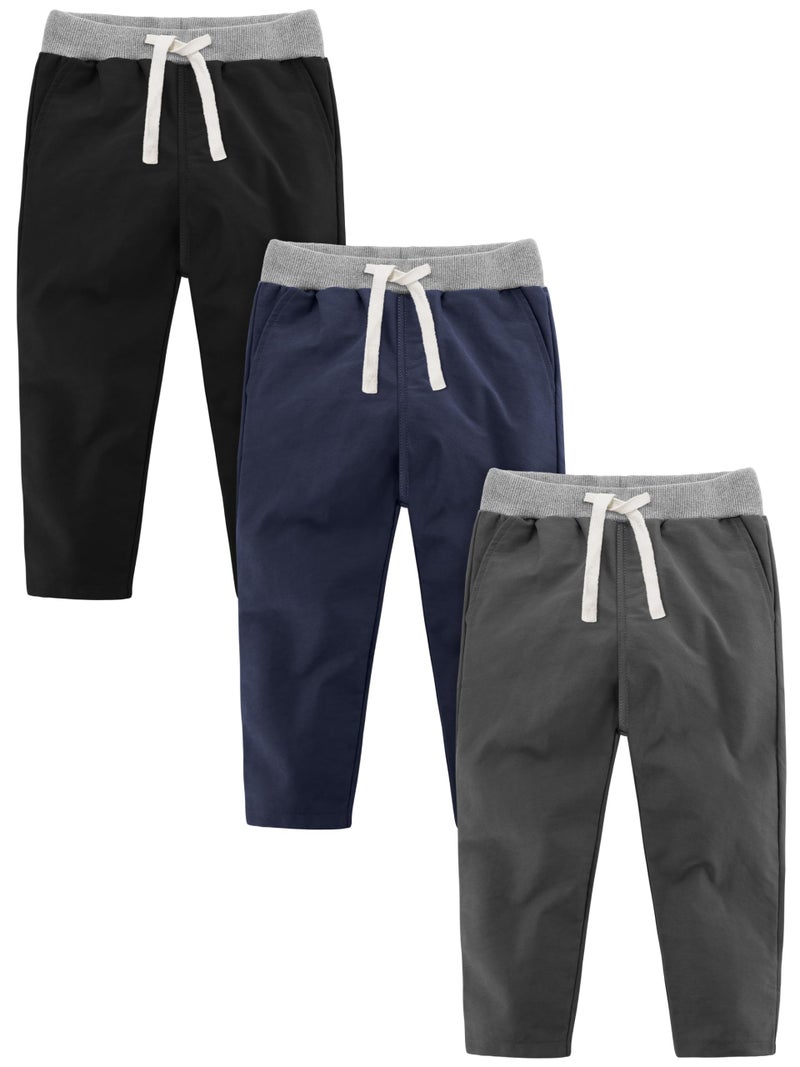 Resinta 3 Packs Toddlers' & Boys' Pull-On Pant Uniform Pants - Cotton Pull-on Pants with Drawstring - Image 1