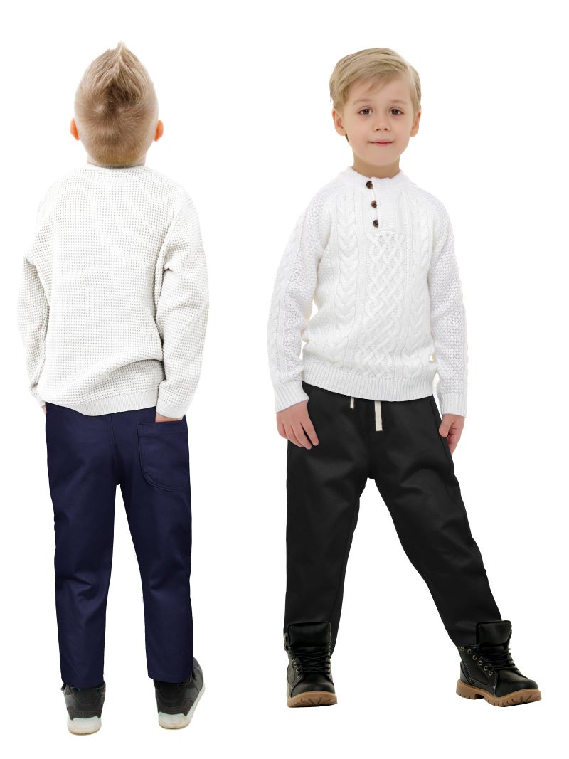 Resinta 3 Packs Toddlers' & Boys' Pull-On Pant Uniform Pants - Cotton Pull-on Pants with Drawstring - Image 2