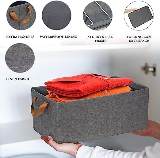 ONISHOMES Foldable 26Liter Cloth Organizer For Wardrobe Storage Bag Storage Box Closet Drawer Organizers for Clothes Saree Towel Blanket Grey - Image 5