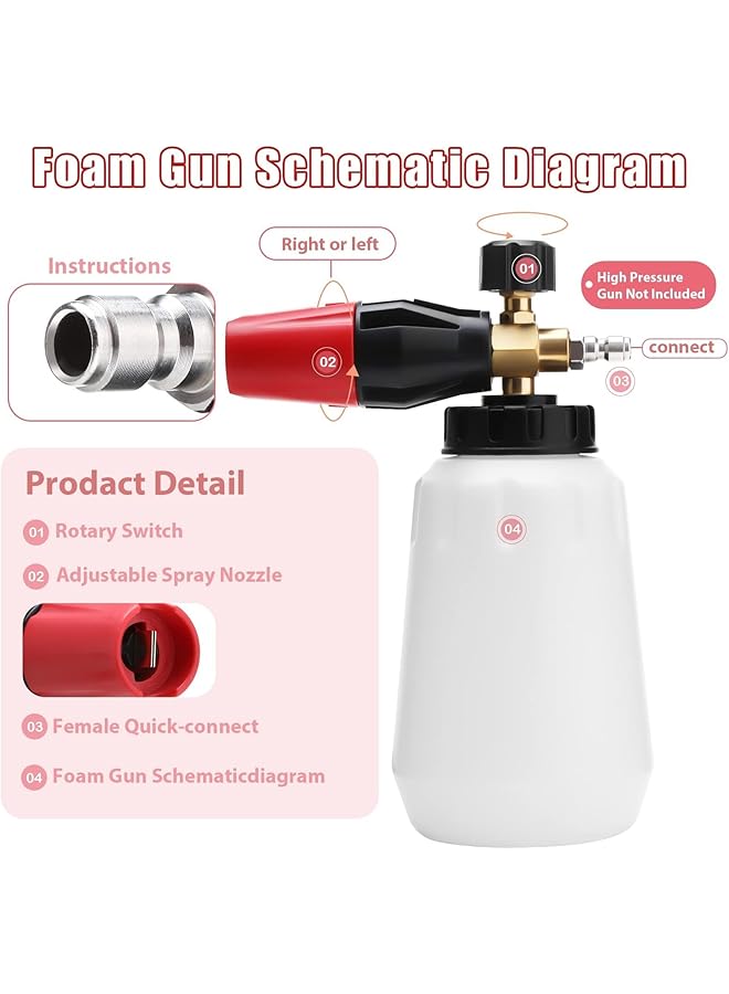 X Spring Adjustable Snow Foam Cannon, Professional Car Foams For Pressure Washer, Heavy Duty Foam Lance With 0.6 Cm Quick Connector, 1L Bottle, Ideal For Car Washing And Detailing - Image 3